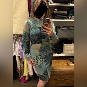 Missoni Abstract Teal and Gray Long Sleeve Dress